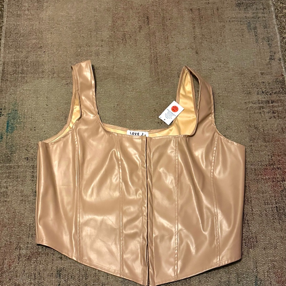 Love J Women's Beige Faux Leather Crop Top